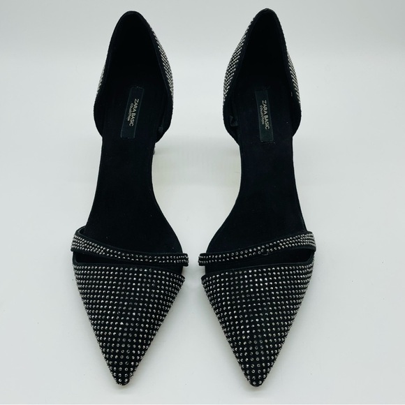 Zara Black Velvet Studded Cutout Heels, Sz EU 39 - Picture 4 of 12